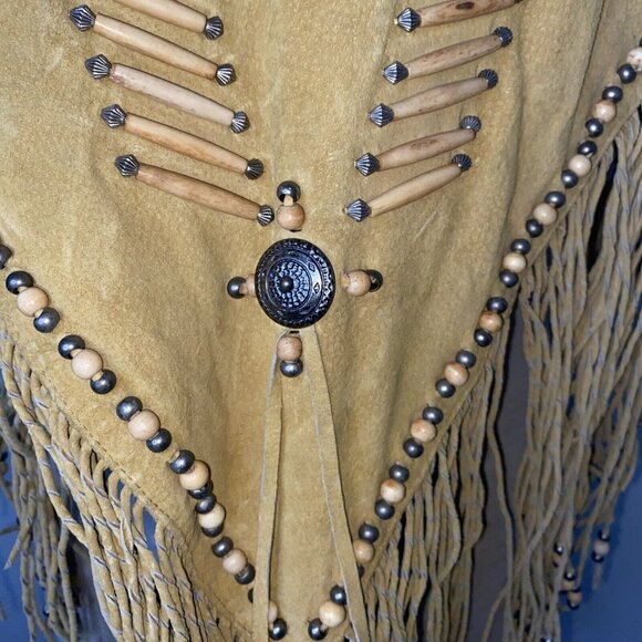Cripple Creek Shawl Vest Western Leather Studded Bead Fringe Capelet Poncho OS - Picture 8 of 11